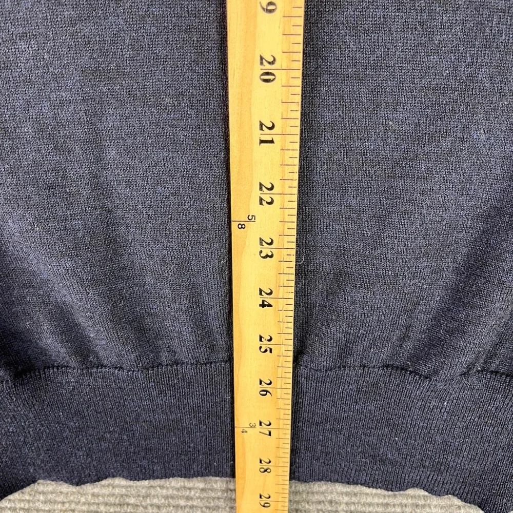 Orvis Quarter Zip Sweater Merino Wool Pullover Navy Ribbed Trim Mock Neck L Mens